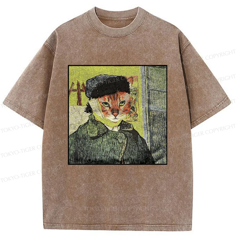 Tokyo-Tiger Van Gogh's Self-portrait Cat Washed T-Shirt