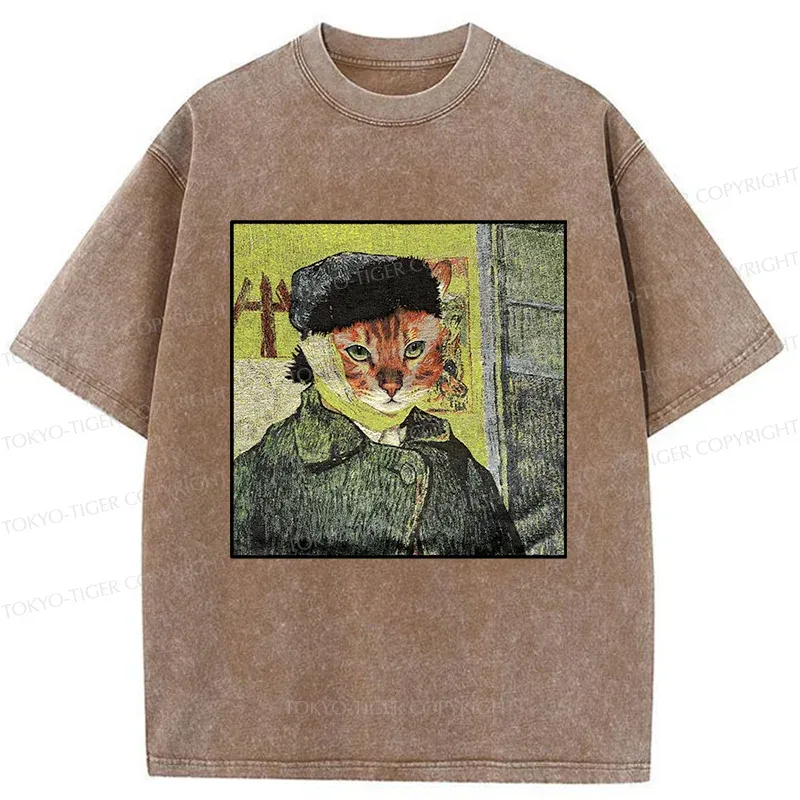 Tokyo-Tiger Van Gogh's Self-portrait Cat Washed T-Shirt