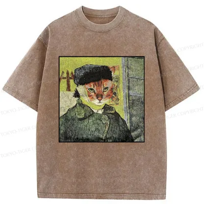 Tokyo-Tiger Van Gogh's Self-portrait Cat Washed T-Shirt