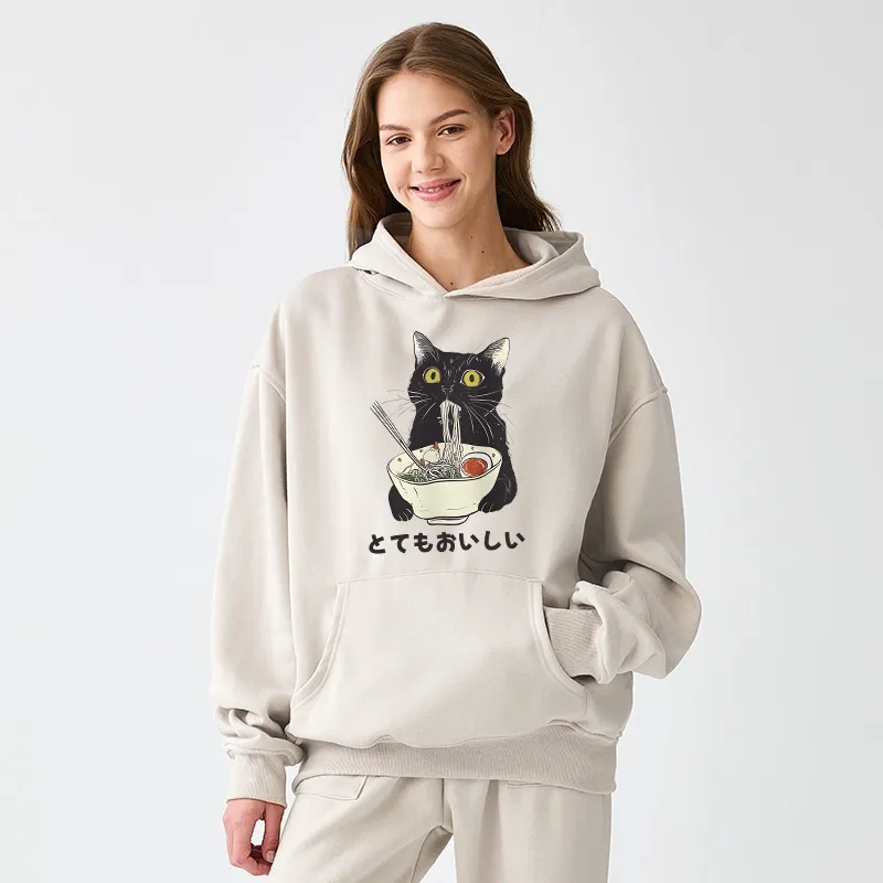 Tokyo-Tiger Cats Eat Ramen Noodles Aldult Fleece Hoodie