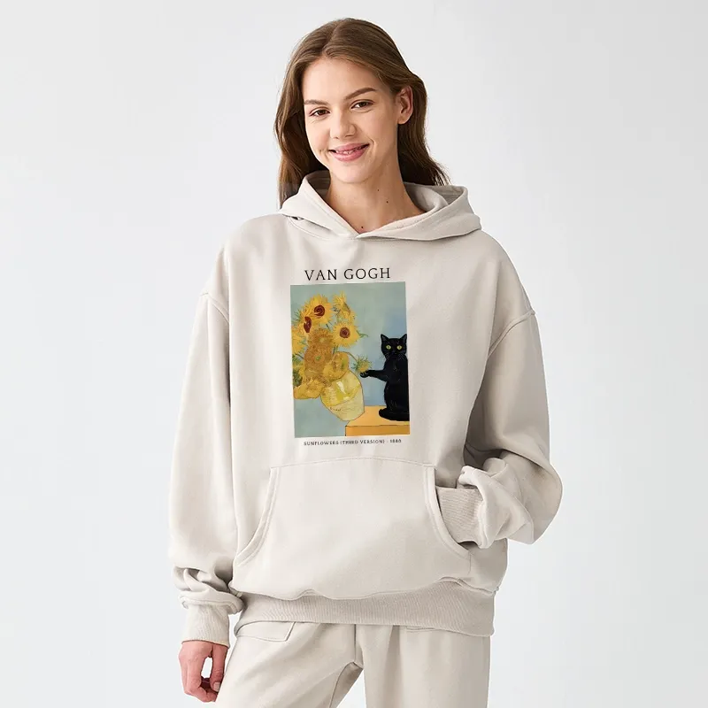 Tokyo-Tiger Black Cat With Sunflowers Aldult Fleece Hoodie