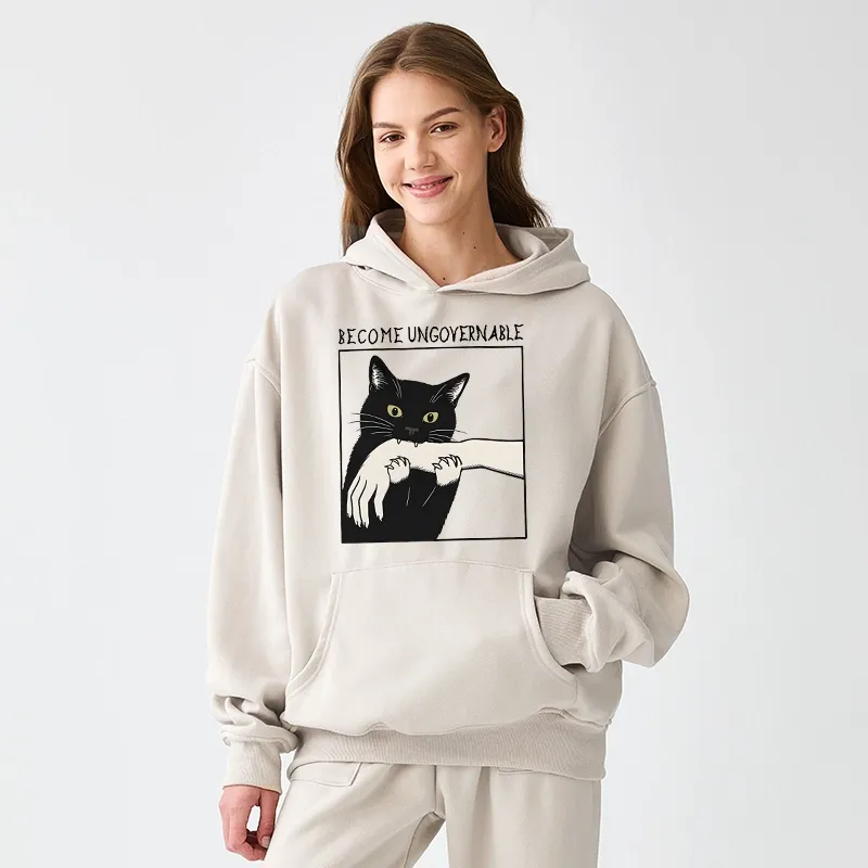 Tokyo-Tiger Black Cat Biting Aldult Fleece Hoodie
