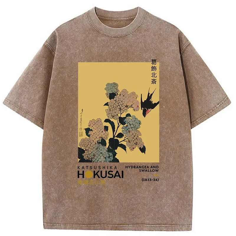 Tokyo-Tiger Japanese Traditional Flowers Washed T-Shirt