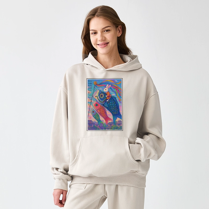Tokyo-Tiger Ukiyoe Rabbit Ride Carp Streamer Poster Aldult Fleece Hoodie