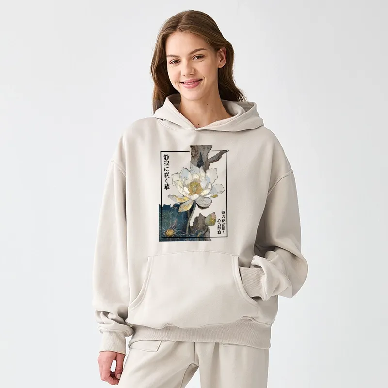 Tokyo-Tiger Blooming Lotus Japan Aldult Fleece Hoodie