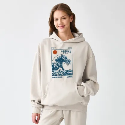 Tokyo-Tiger Hokkaido Wave Japan Aldult Fleece Hoodie