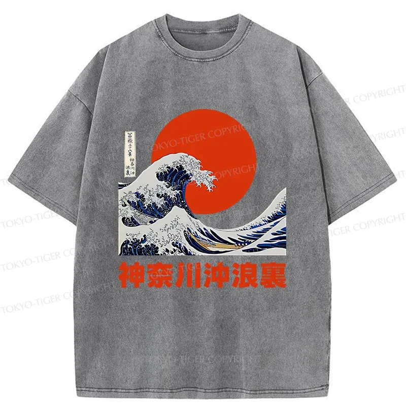 Tokyo-Tiger The Great Wave Off Kanagawa Washed T-Shirt