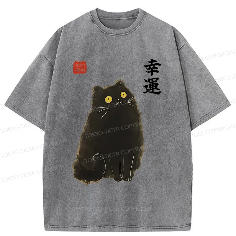 Tokyo-Tiger Lucky Black Cat Washed T-Shirt