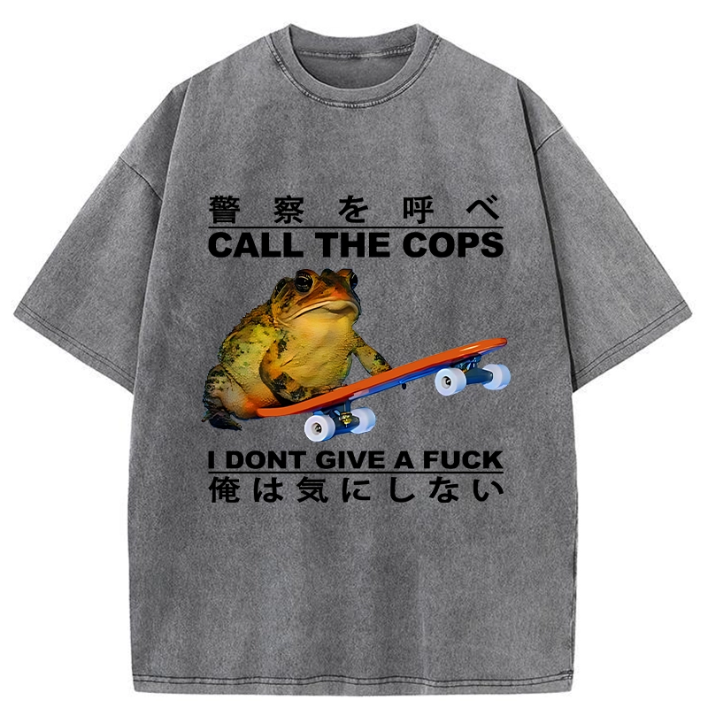 Tokyo-Tiger Funny Frog On Skateboard Washed T-Shirt