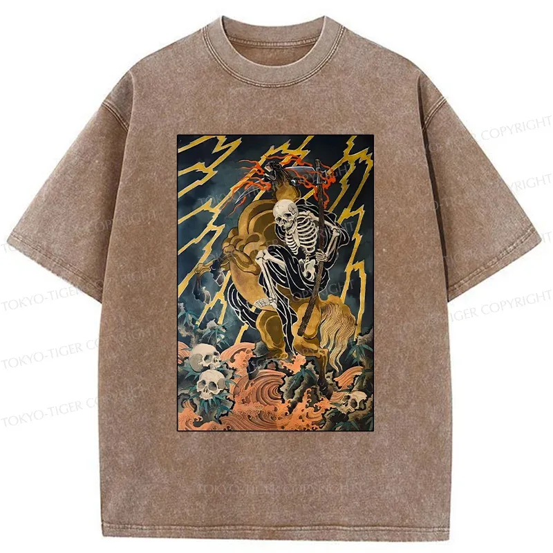 Tokyo-Tiger Ukiyo-e Death God Washed T-Shirt