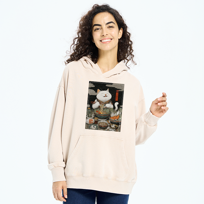 Tokyo-Tiger The Ramen-Loving Cat Washed Hoodie