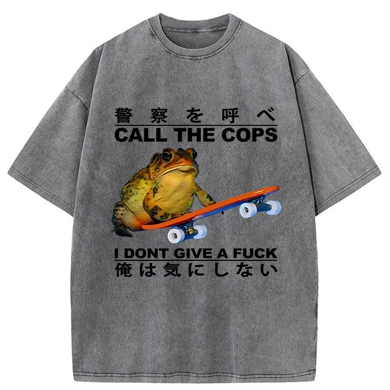 Tokyo-Tiger Funny Frog On Skateboard Washed T-Shirt