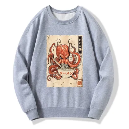 Tokyo-Tiger Retro Octopus Eating Ramen Classic Sweatshirt