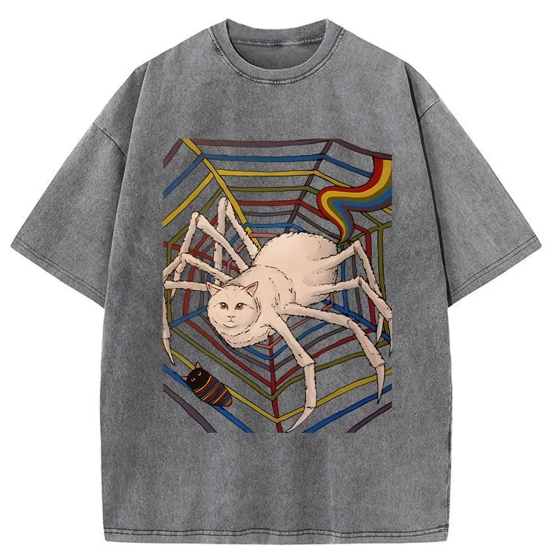 Tokyo-Tiger Funny Spider Cat Washed T-Shirt