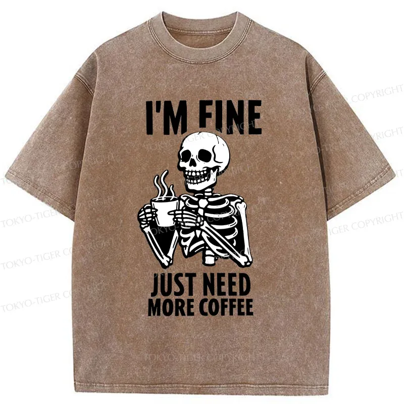 Tokyo-Tiger Skeleton Drinking Coffee Washed T-Shirt Sale