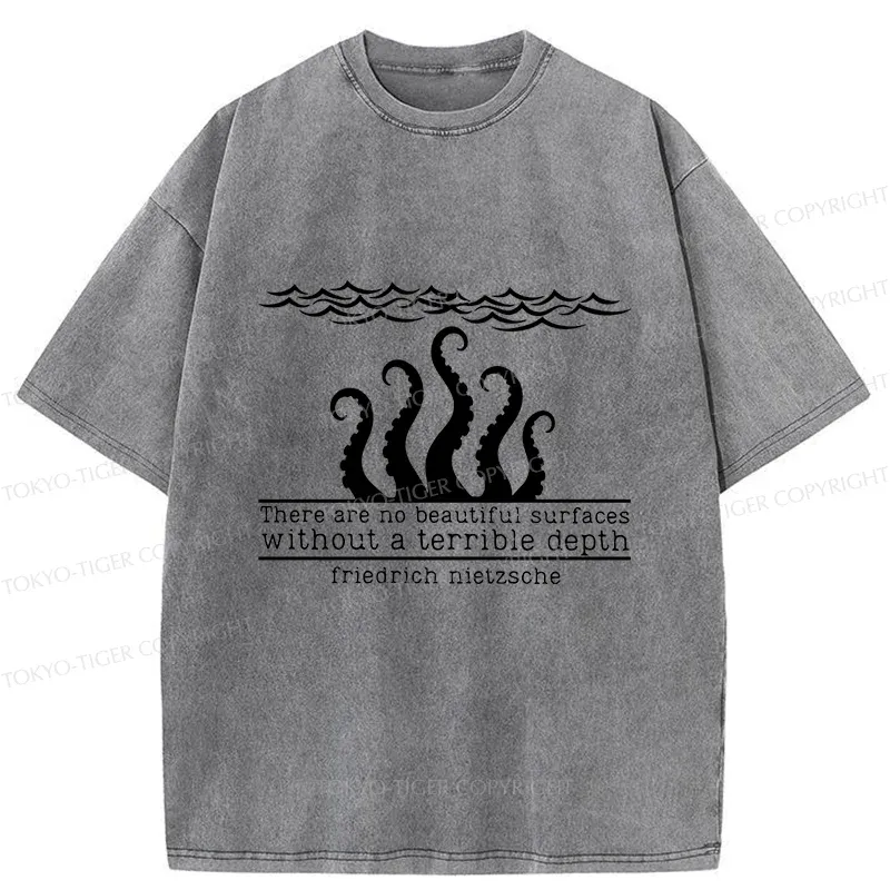 Tokyo-Tiger Mysterious Octopus Monster Washed T-Shirt