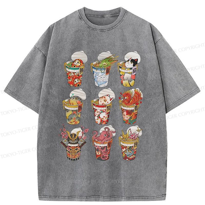 Tokyo-Tiger Various Types Of Ramen Washed T-Shirt