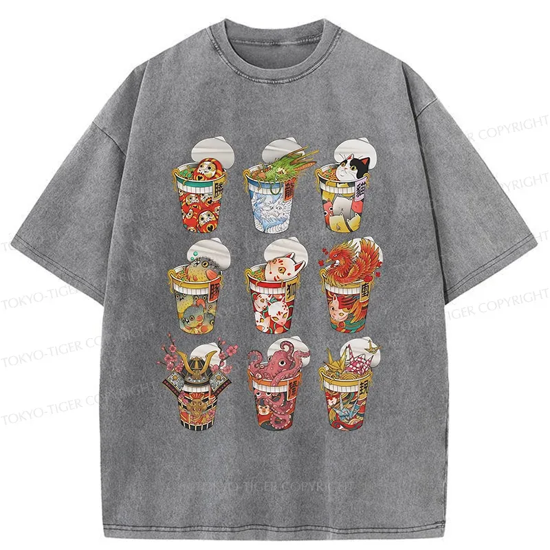 Tokyo-Tiger Various Types Of Ramen Washed T-Shirt