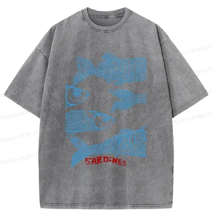Tokyo-Tiger Sardine Woodcut Washed T-Shirt