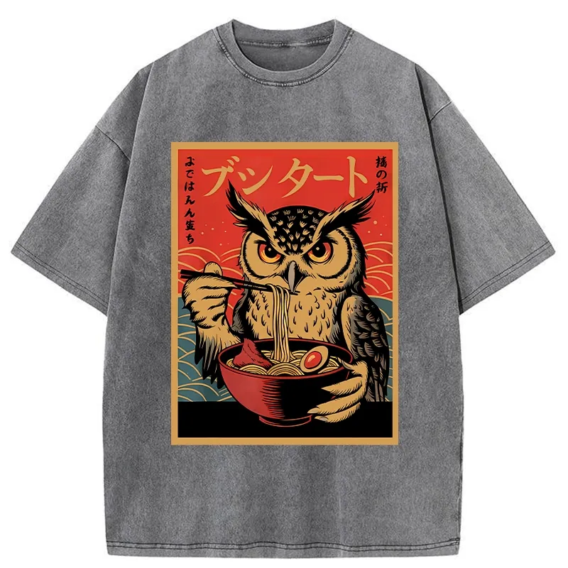 Tokyo-Tiger Ramen Lover Owl Washed T-Shirt