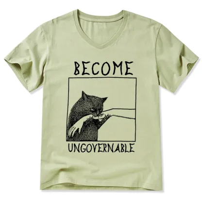 Tokyo-Tiger Cat Biting Arm V-Neck Classic T-Shirt