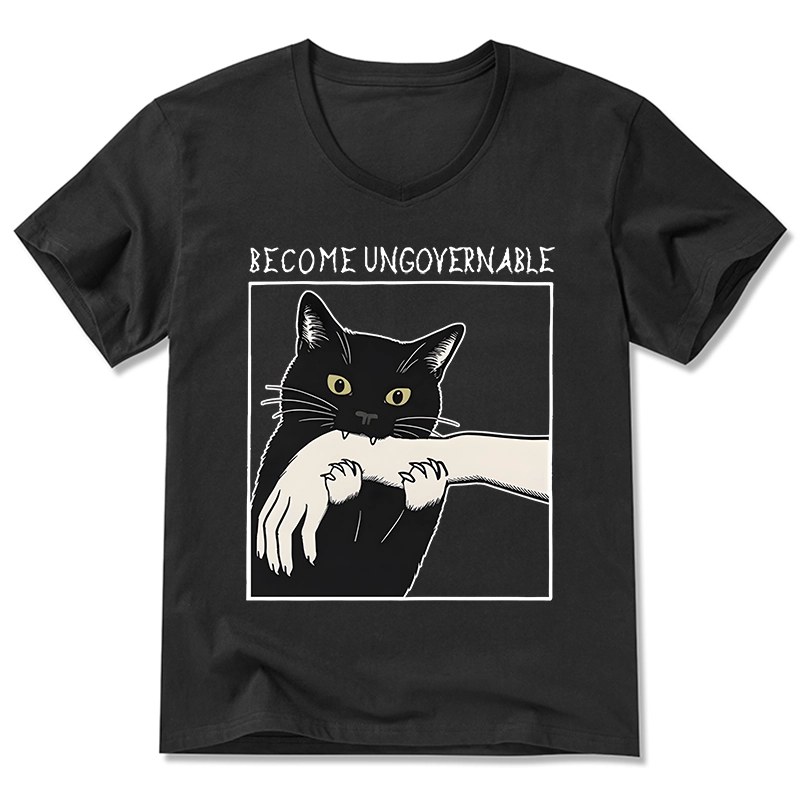 Tokyo-Tiger Black Cat Biting V-Neck Classic T-Shirt