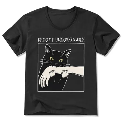 Tokyo-Tiger Black Cat Biting V-Neck Classic T-Shirt