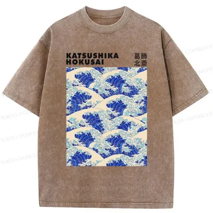 Tokyo-Tiger Ukiyo-e Wave Poster Washed T-Shirt