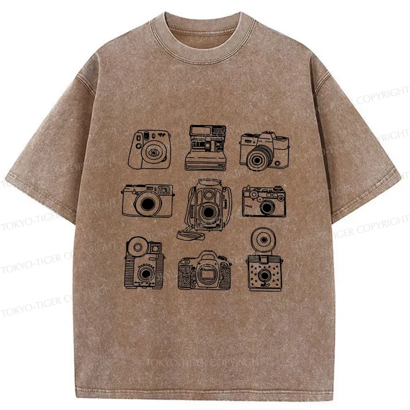Tokyo-Tiger Various Cameras Washed T-Shirt