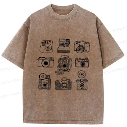 Tokyo-Tiger Various Cameras Washed T-Shirt