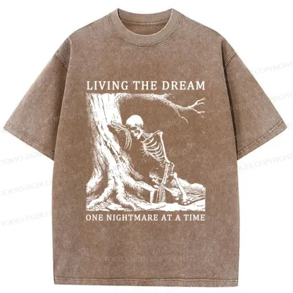 Tokyo-Tiger Skeleton Encountering Difficulties Washed T-Shirt