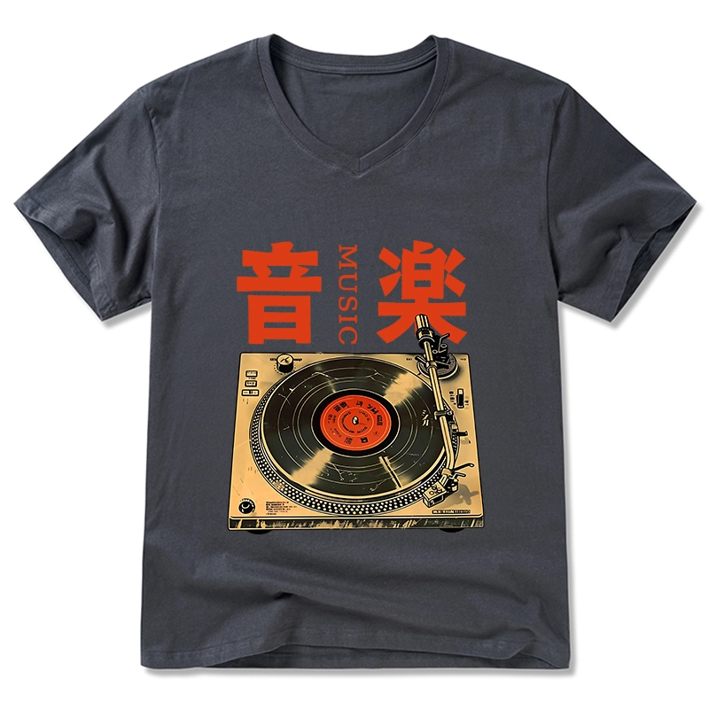 Tokyo-Tiger Retro Music Record Player V-Neck Classic T-Shirt