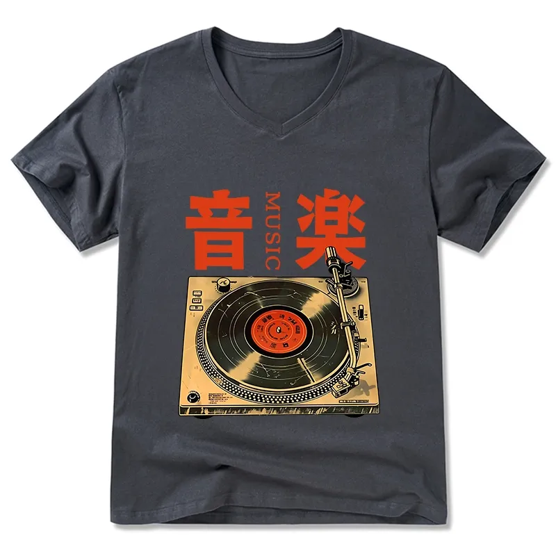 Tokyo-Tiger Retro Music Record Player V-Neck Classic T-Shirt