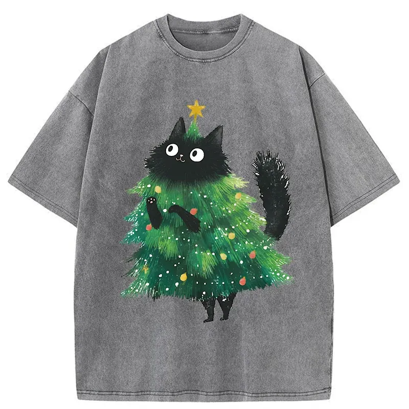 Tokyo-Tiger Christmas Tree Cat Washed T-Shirt