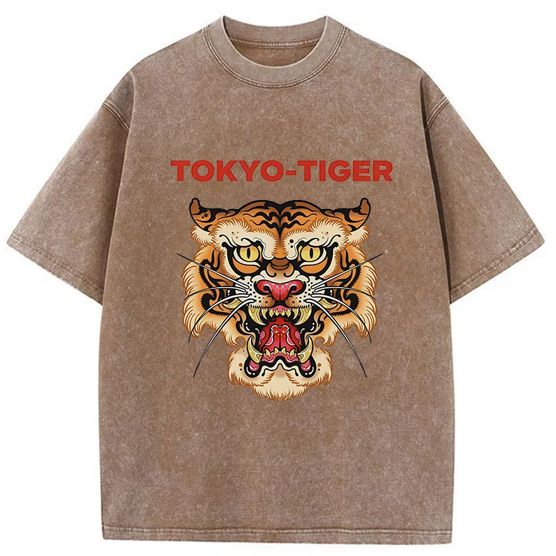 Tokyo-Tiger Retro Japanese Tiger Washed T-Shirt