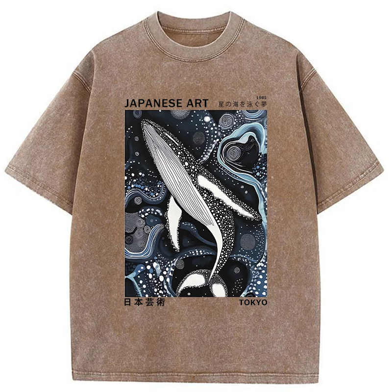 Tokyo-Tiger Polka Dot Art Whale Washed T-Shirt