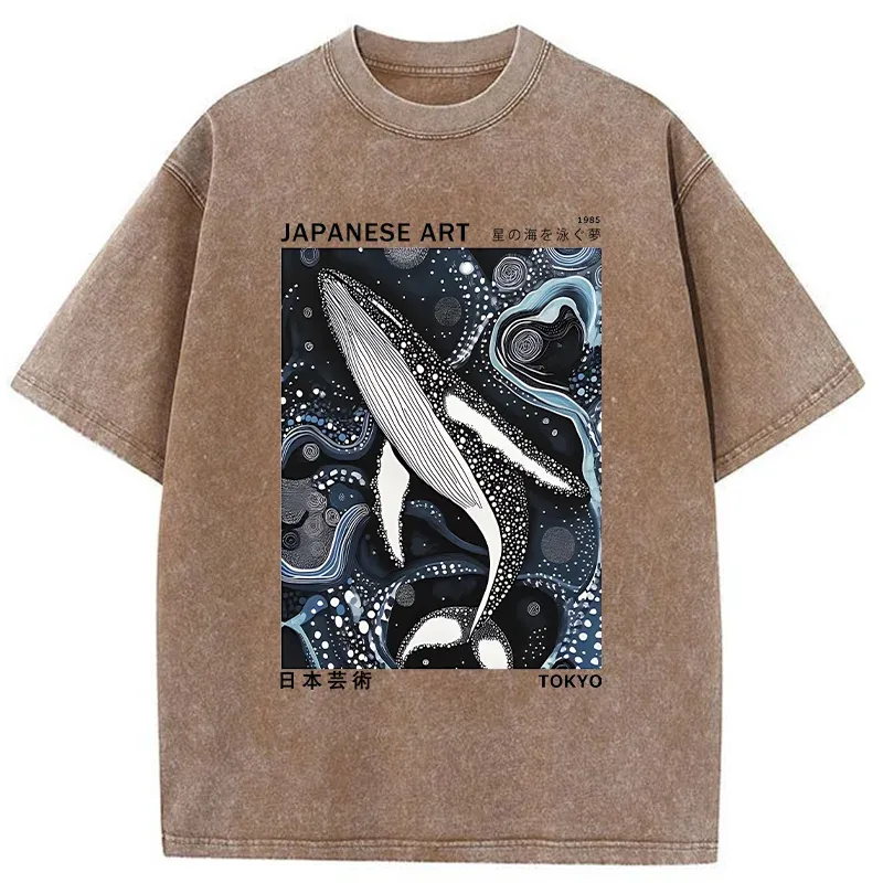 Tokyo-Tiger Polka Dot Art Whale Washed T-Shirt Sale