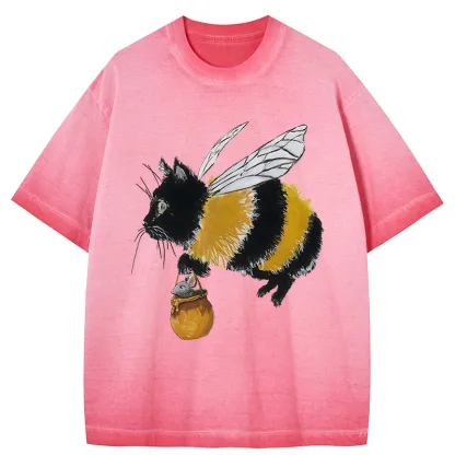 Tokyo-Tiger Catbee Funny Gradient Washed T-Shirt