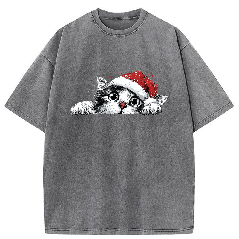 Tokyo-Tiger The Curious Christmas Cat Washed T-Shirt