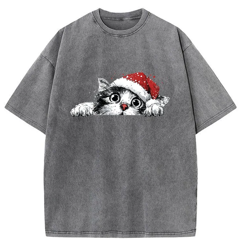 Tokyo-Tiger The Curious Christmas Cat Washed T-Shirt