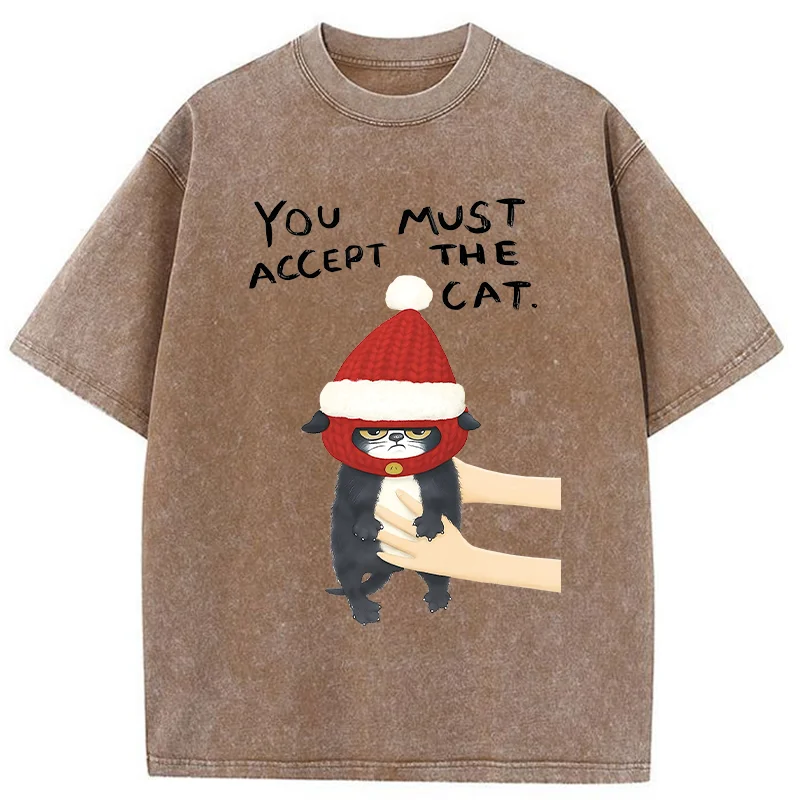 Tokyo-Tiger Accept This Christmas Cat Washed T-Shirt