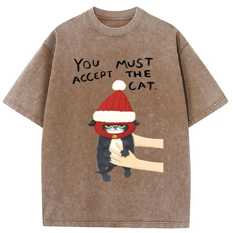 Tokyo-Tiger Accept This Christmas Cat Washed T-Shirt