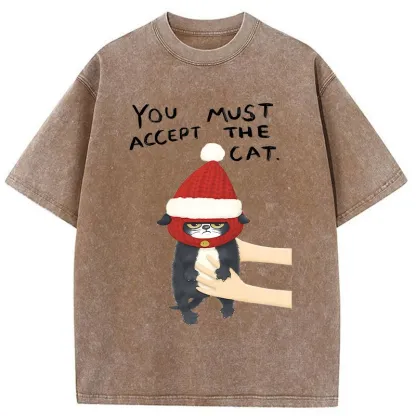 Tokyo-Tiger Accept This Christmas Cat Washed T-Shirt