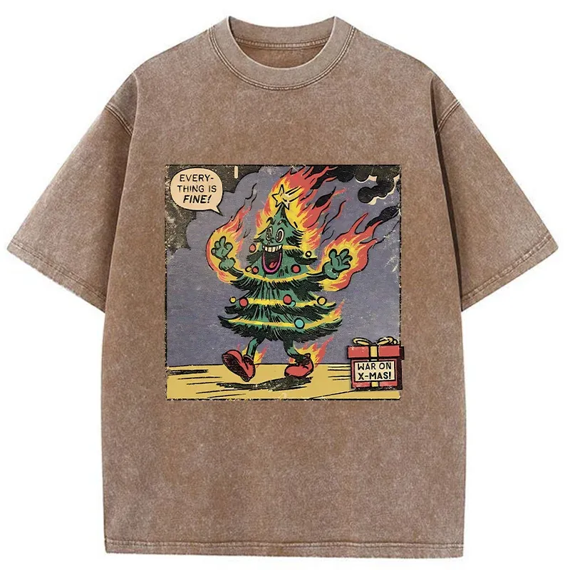 Tokyo-Tiger Christmas Tree On Fire Washed T-Shirt