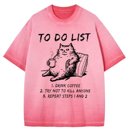 Tokyo-Tiger Cat's To-Do List Gradient Washed T-Shirt