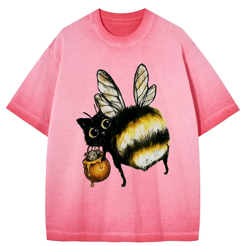 Tokyo-Tiger Cute Catbee Butt Gradient Washed T-Shirt
