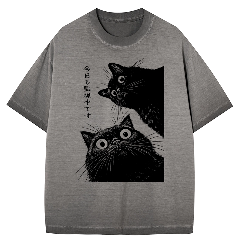 Tokyo-Tiger The Cat Is Watching Today Gradient Washed T-Shirt