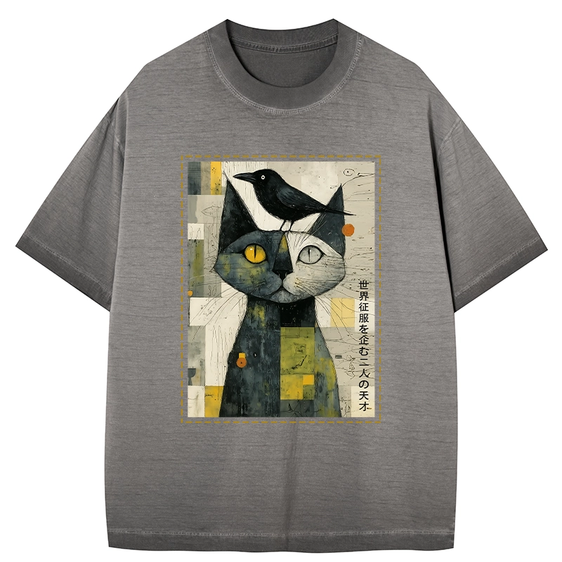Tokyo-Tiger The Cat And The Crow Are Planning To Rule The World Gradient Washed T-Shirt