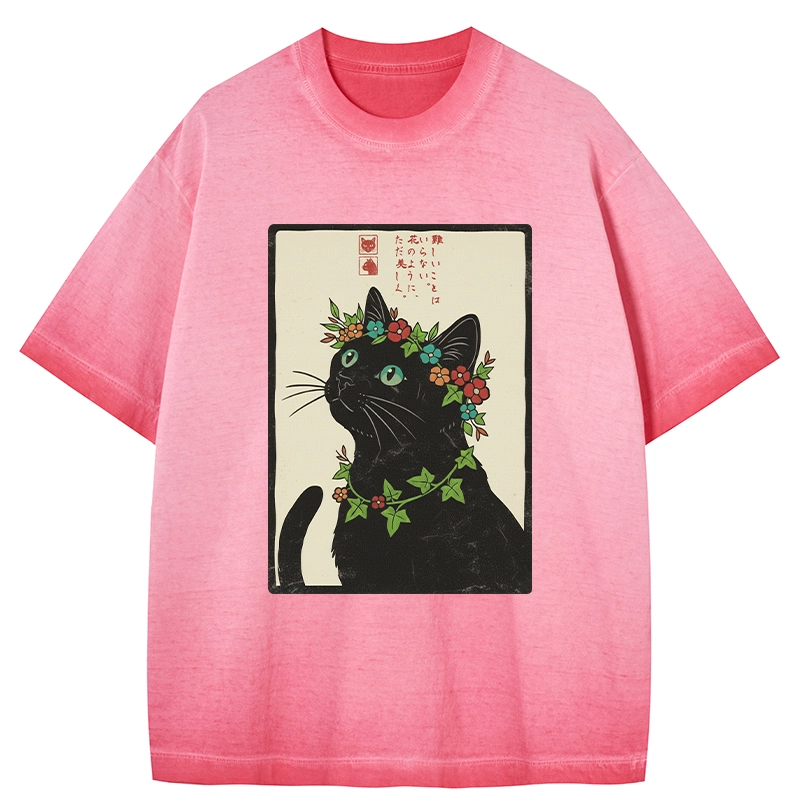 Tokyo-Tiger The Flower-Crowned Cat Gradient Washed T-Shirt