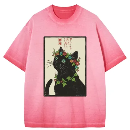 Tokyo-Tiger The Flower-Crowned Cat Gradient Washed T-Shirt
